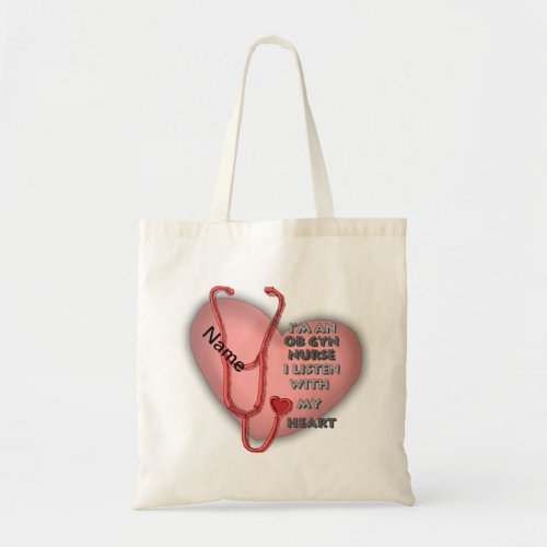 Red Heart OBGYN Nurse custom name tote bag