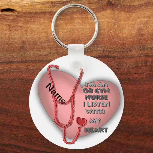 Red Heart ObGyn Nurse Keychain (Front)