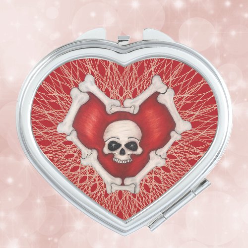 Red Heart of Bones With Gothic Skull on Spirals Compact Mirror