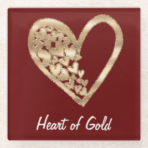 Red Heart of Gold Glass Coaster