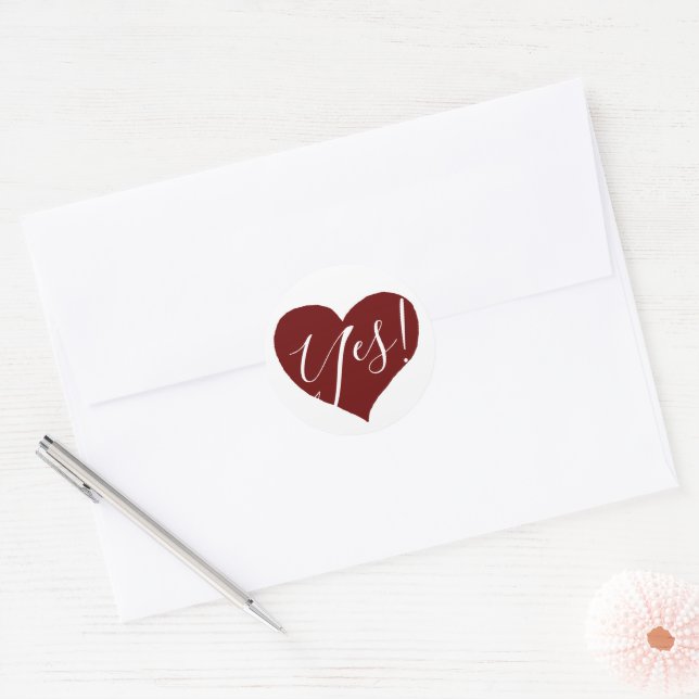 Red Heart of Love written yes Classic Round Sticker (Envelope)