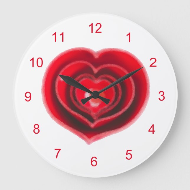 Red Heart Oil Painting Valentine Large Clock (Front)