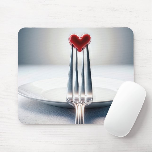Red Heart On a Fork Mouse Pad (With Mouse)