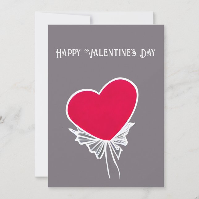 Red heart on a gray minimalist Valentine's Day Hol Holiday Card (Front)