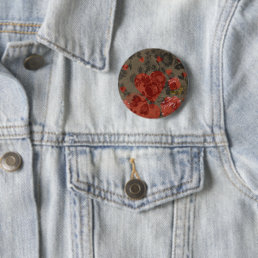 Red heart on beautiful vintage floral  button