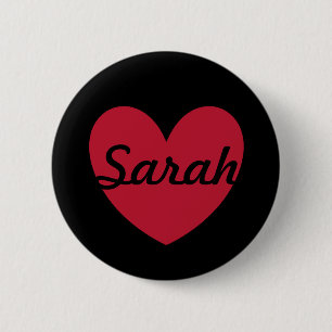 Red heart on black - add a name pinback button