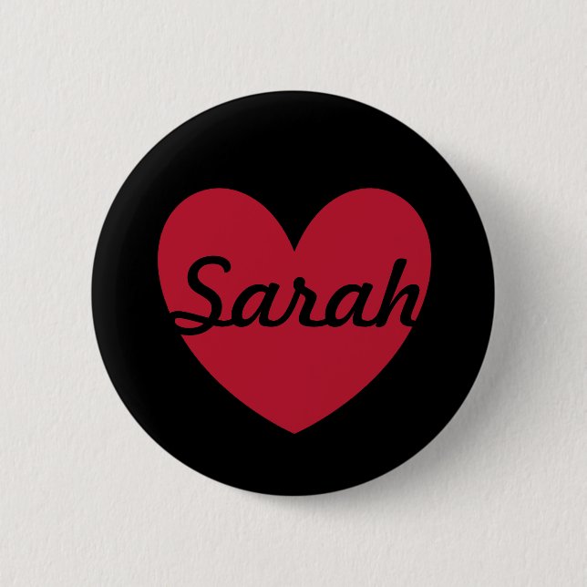 Red heart on black - add a name pinback button (Front)