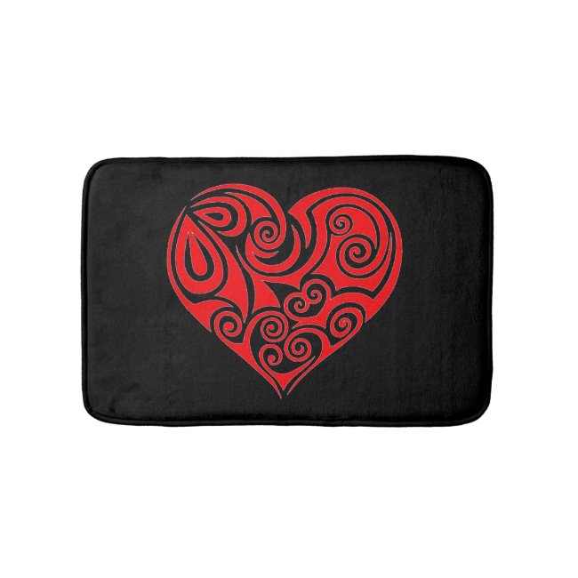 Red Heart on Black Bath Mat