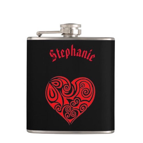 Red Heart on Black Flask