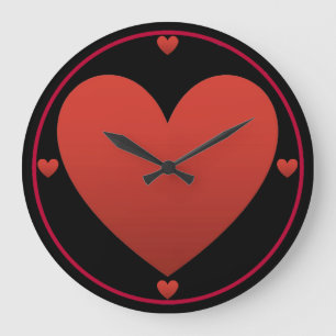 Red Heart on Black Large Clock