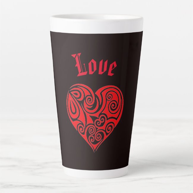 Red Heart on Black Latte Mug