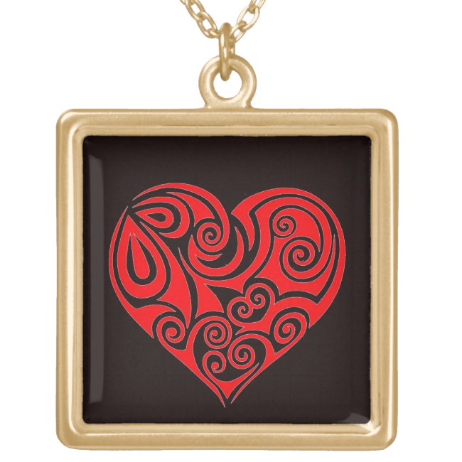 Red Heart on Black Necklace