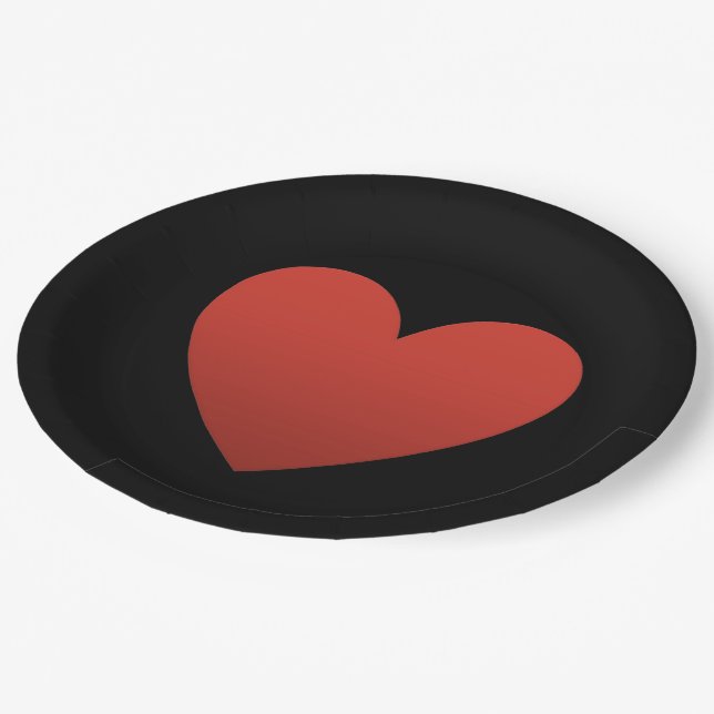 Red Heart on Black Paper Plates (Angled)