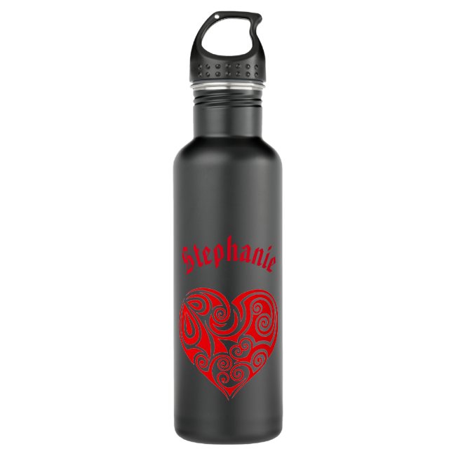 Red Heart on Black Water Bottle