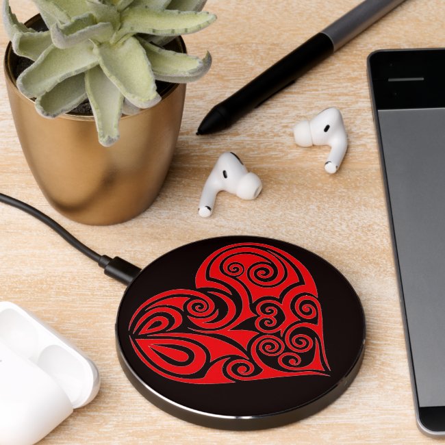 Red Heart on Black Wireless Charger