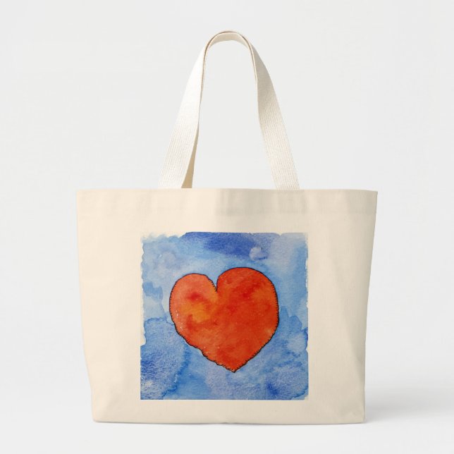 Red heart on blue 2011 large tote bag (Front)