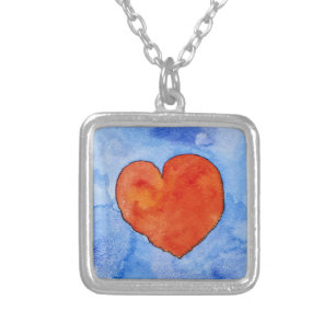 Red heart on blue 2011 silver plated necklace