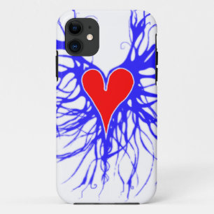 Red heart on blue background iPhone 11 case
