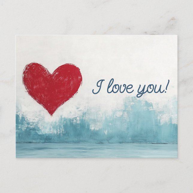 Red Heart on Blue Background Love Postcard (Front)