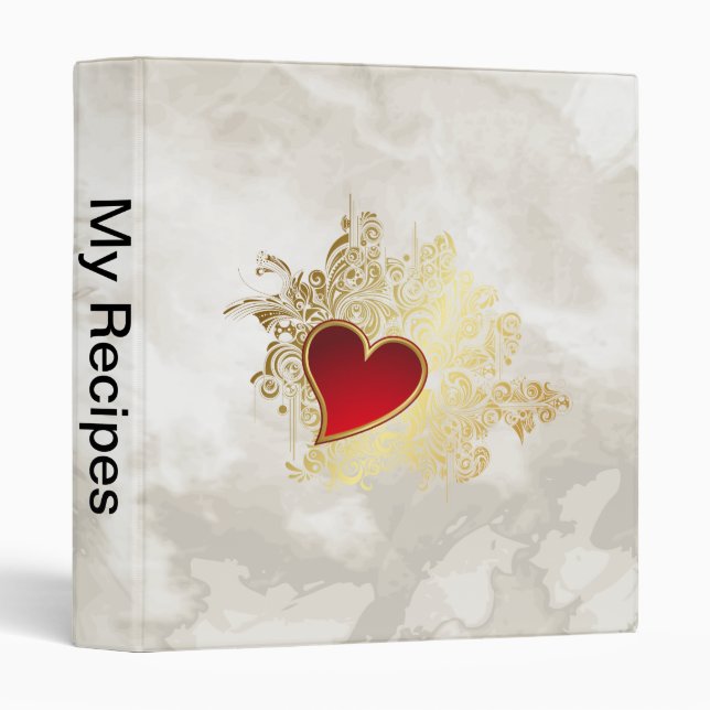 Red Heart on Gold Filigree 3 Ring Binder (Front/Spine)