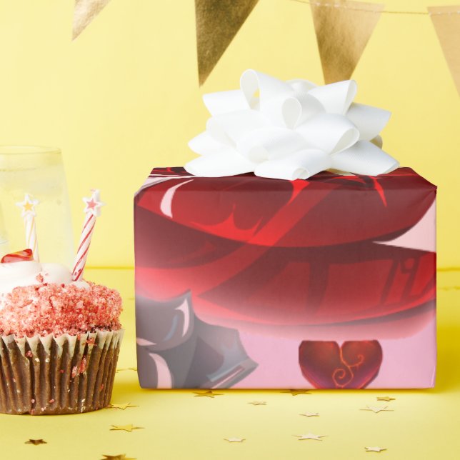 Red heart on pink background Wrapping Paper love (Birthday Party)