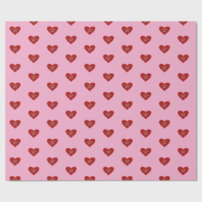 Red heart on pink background Wrapping Paper love (Flat)