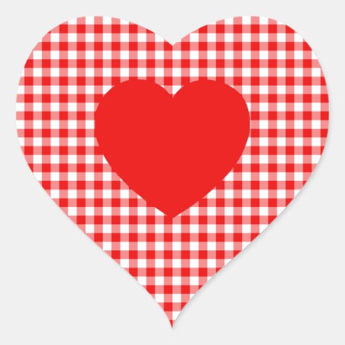 Red Heart on Red Gingham Heart Sticker