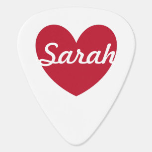 Red heart on white - add a name guitar pick