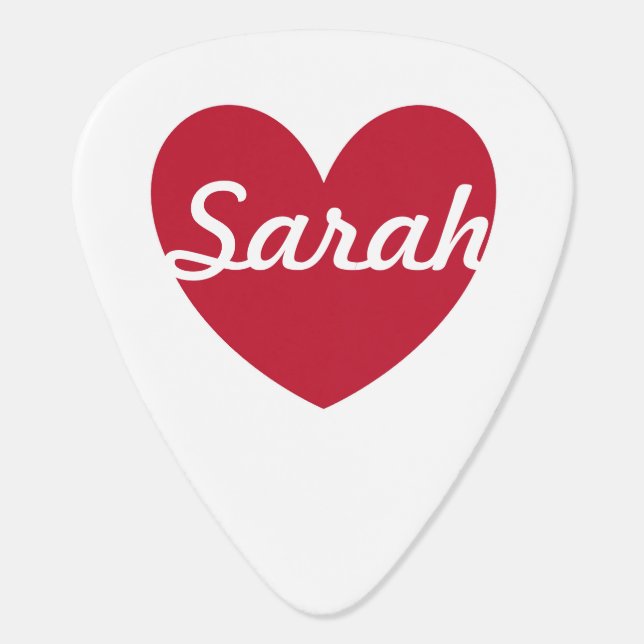 Red heart on white - add a name guitar pick (Back)