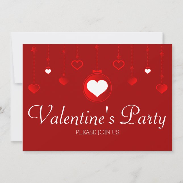 Red Heart Ornaments Valentine Party Invitation (Front)