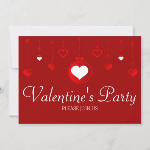 Red Heart Ornaments Valentine Party Invitation