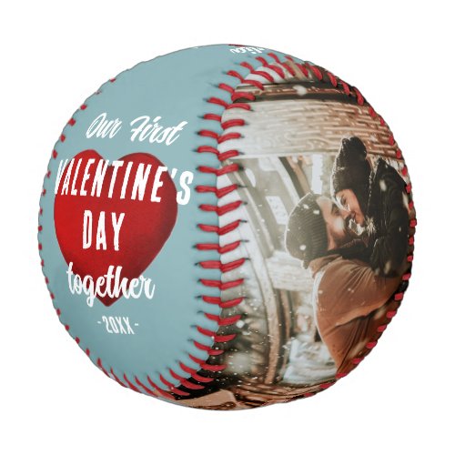 Red Heart Our First Valentines Together 2 Photo Baseball
