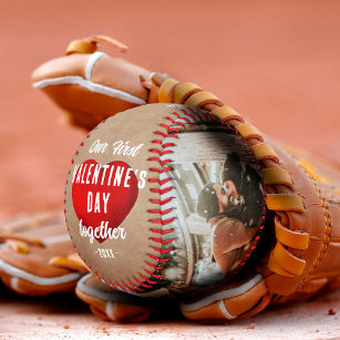 Red Heart Our First Valentine's Together 2 Photo Baseball