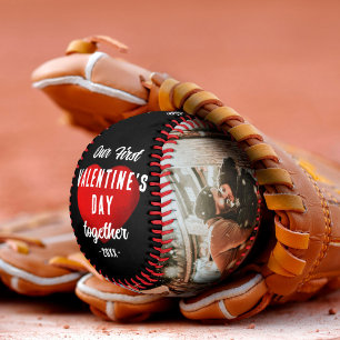 Red Heart Our First Valentine's Together 2 Photo Baseball