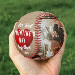 Red Heart Our First Valentine&#39;s Together 2 Photo Softball at Zazzle