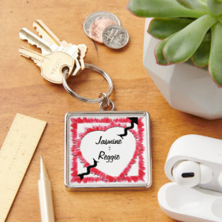 Red Heart Outline With Arrow Personalized Keychain
