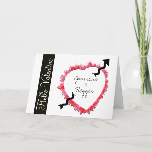 Red Heart Outline With Arrow Valentines Day Holiday Card