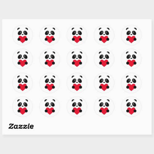 Red Heart Panda Classic Round Sticker