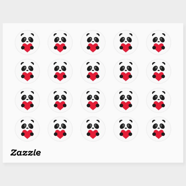 Red Heart Panda Classic Round Sticker (Sheet)