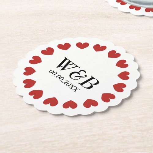 Red heart paper coaster for romantic wedding party