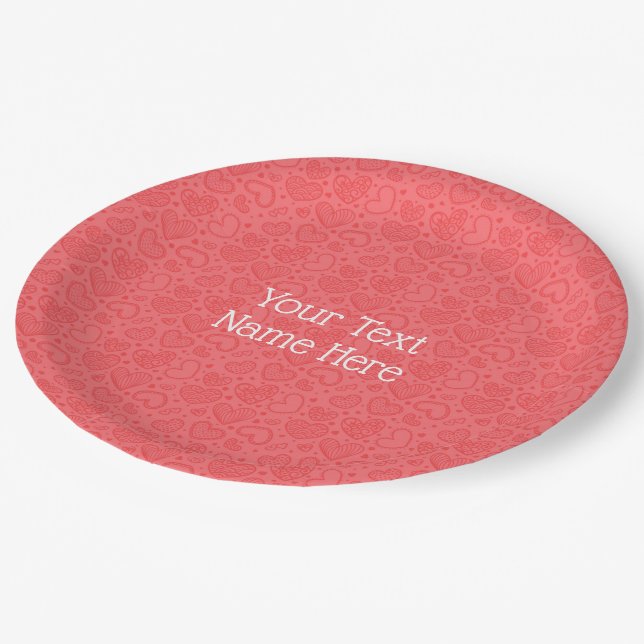 Red Heart Paper Plates Personalized Custom Text (Angled)