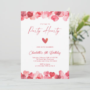 Red Heart Party Hearty Birthday Invitation
