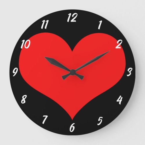 Red Heart Pattern Black Cute Valentines Day Gift Large Clock