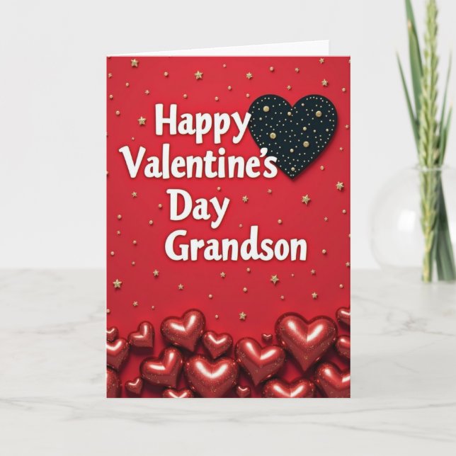 Red Heart Pattern Grandson Card (Front)