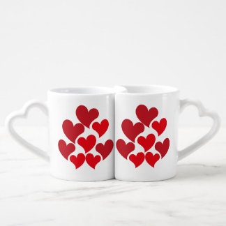 Red Heart Pattern Happy Valentine's Day Lovers Coffee Mug Set