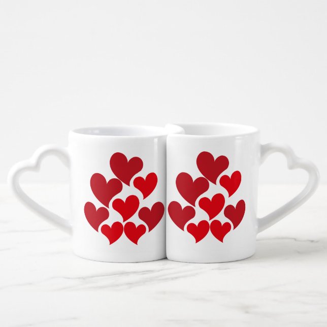 Red Heart Pattern Happy Valentine's Day Lovers Coffee Mug Set (Front Nesting)