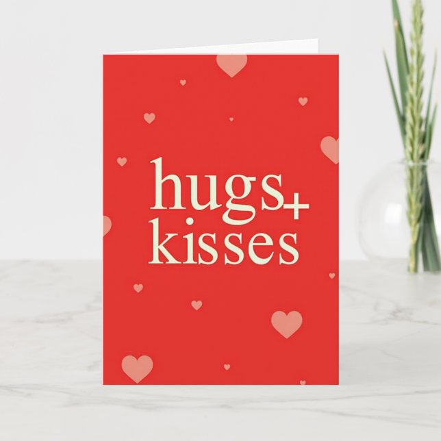 Red Heart Pattern Hugs Kisses Card (Front)