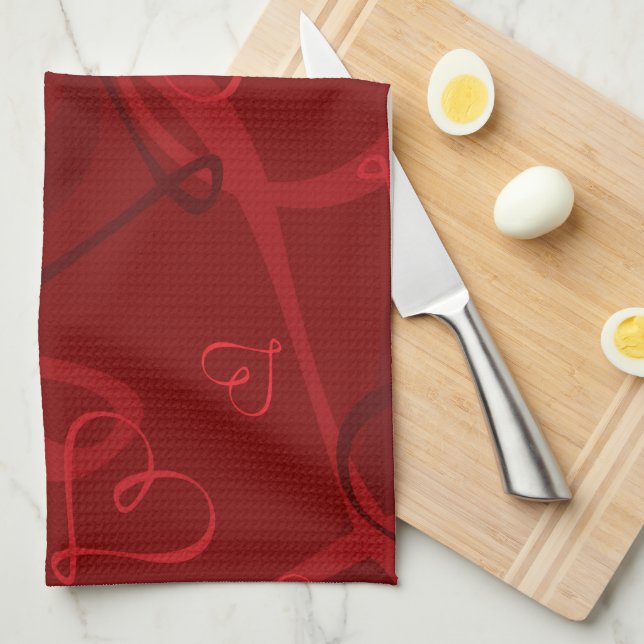 Red heart pattern kitchen towel (Quarter Fold)