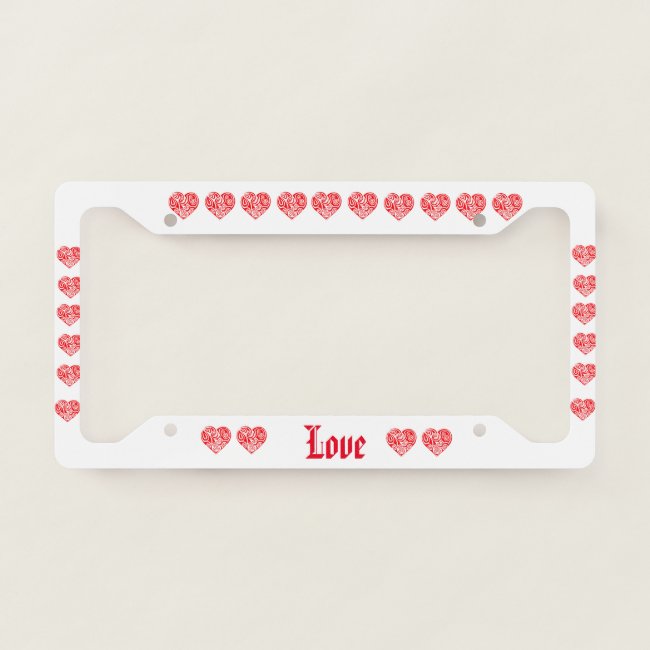 Red Heart Pattern License Plate Frame