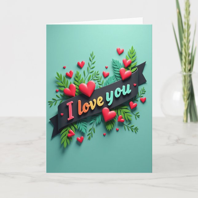 Red Heart Pattern Love You Card (Front)